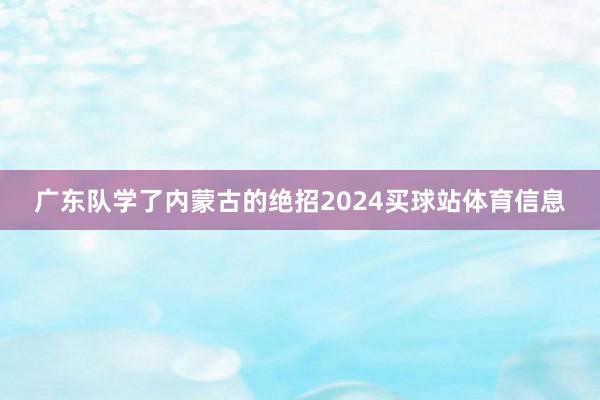 广东队学了内蒙古的绝招2024买球站体育信息