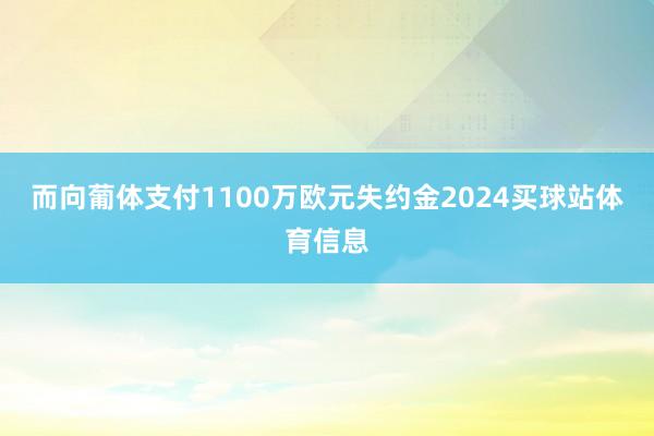 而向葡体支付1100万欧元失约金2024买球站体育信息